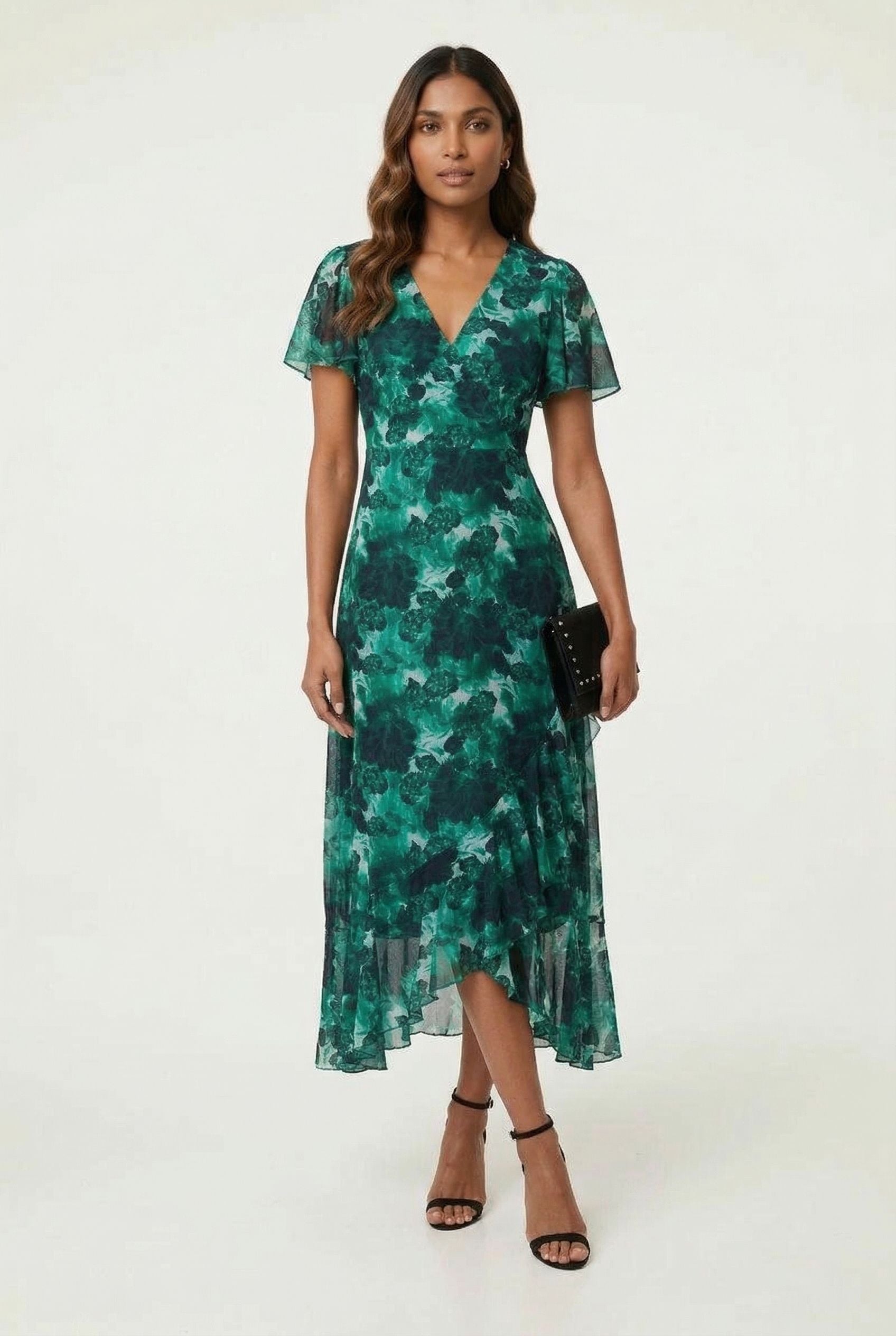 Floral Chiffon Ruffle Midi Dress