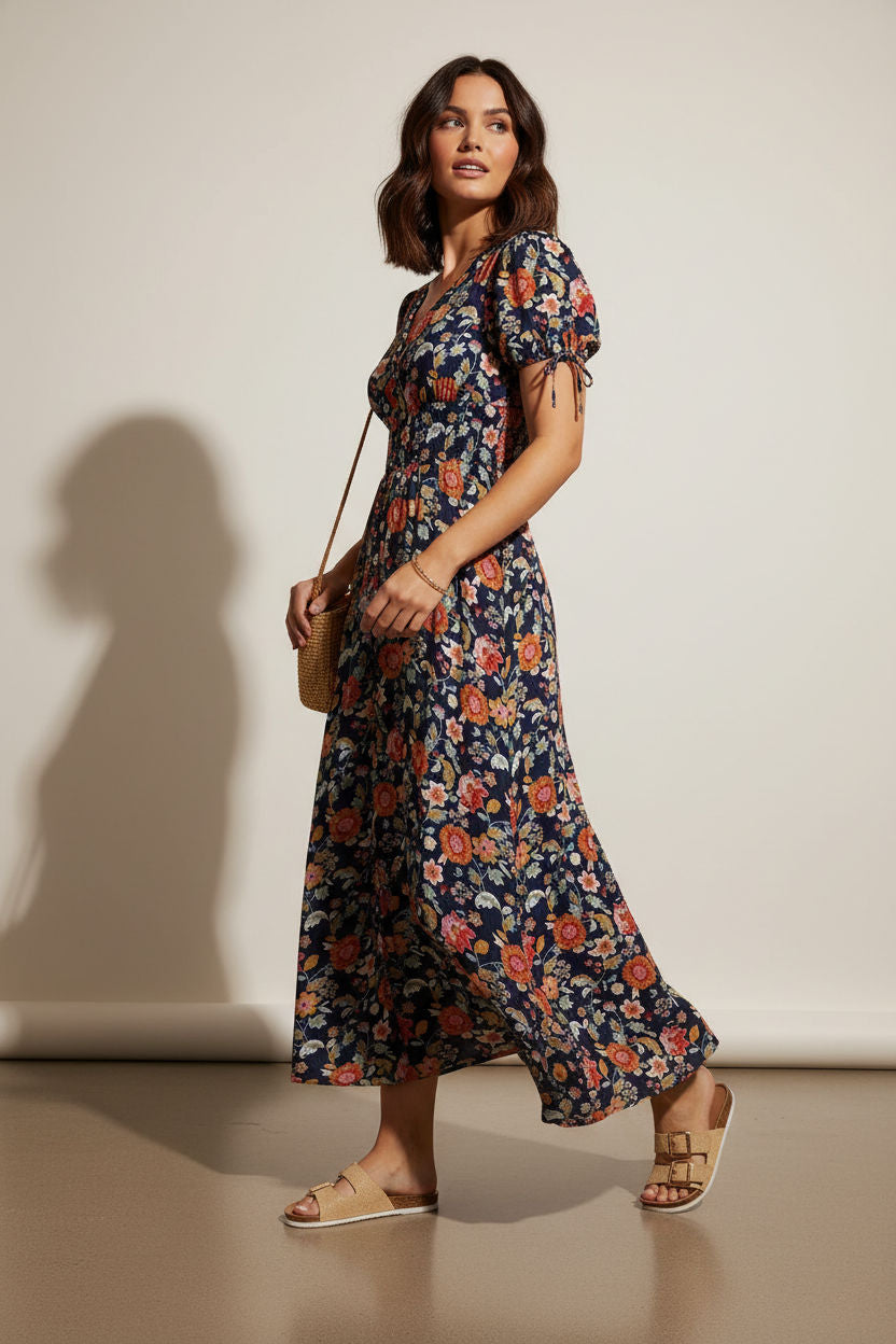 Floral Smocked Midi Dress