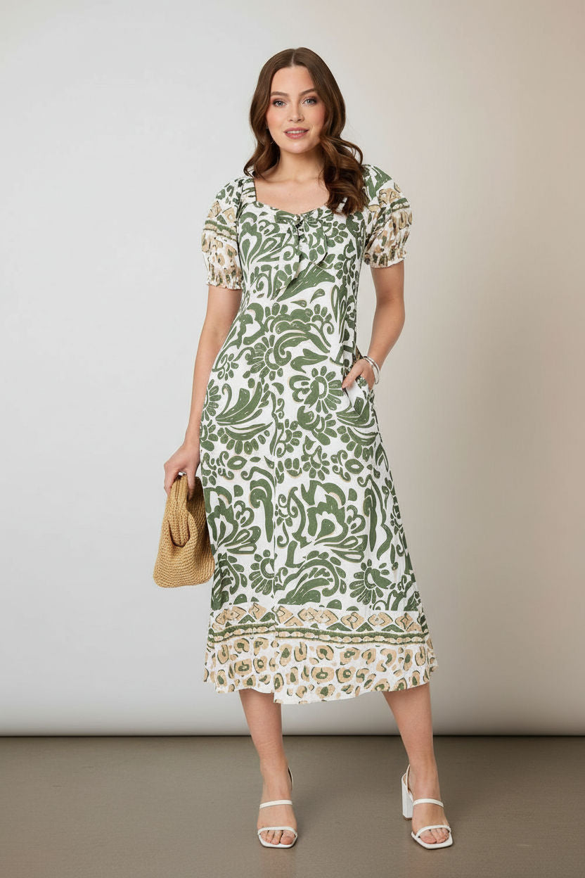 Floral Print Tie-Front Midi Dress