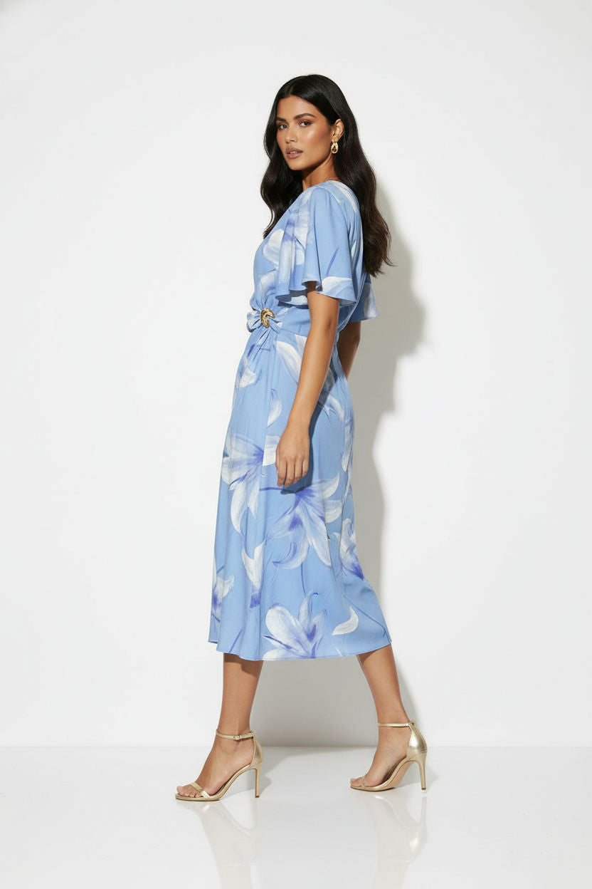 Floral Print Faux-Wrap Midi Dress