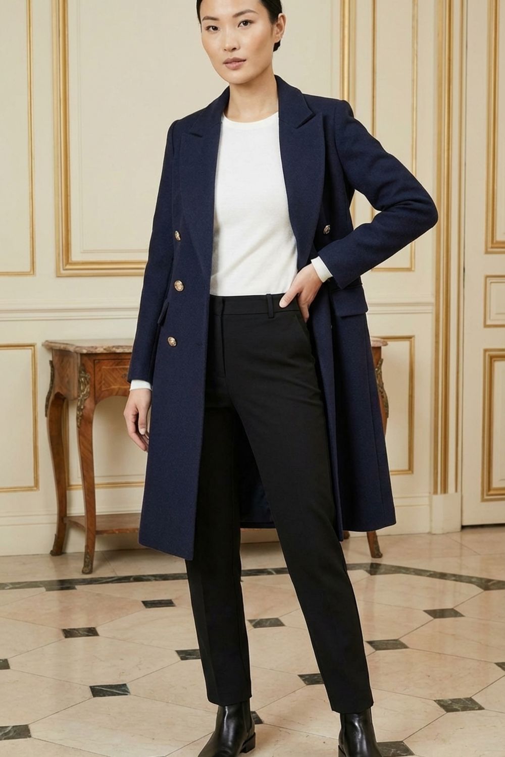 Vic Tailored Longline Coat in Navy