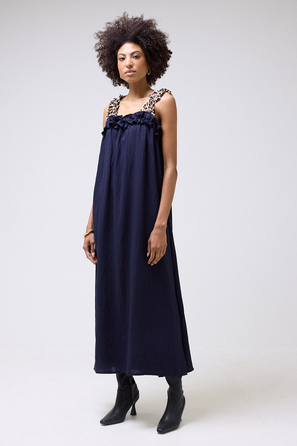 Tonia Leopard Strap Maxi Dress in Navy