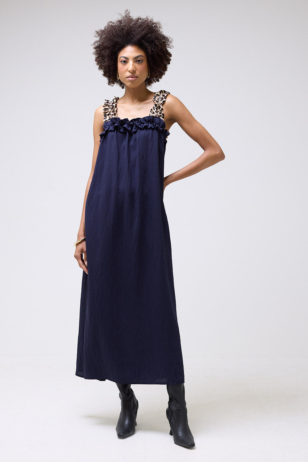 Tonia Leopard Strap Maxi Dress in Navy