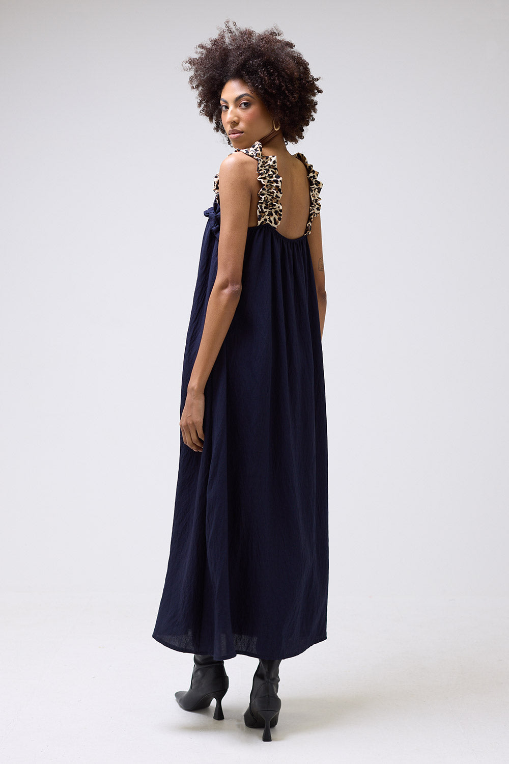 Tonia Leopard Strap Maxi Dress in Navy