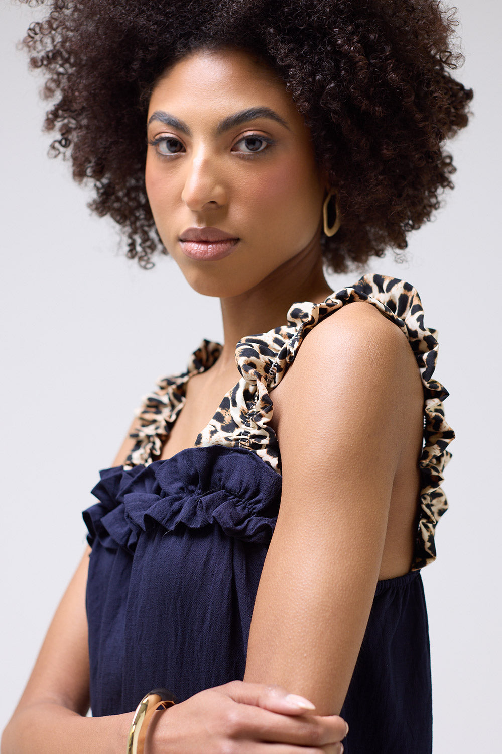 Tonia Leopard Strap Maxi Dress in Navy