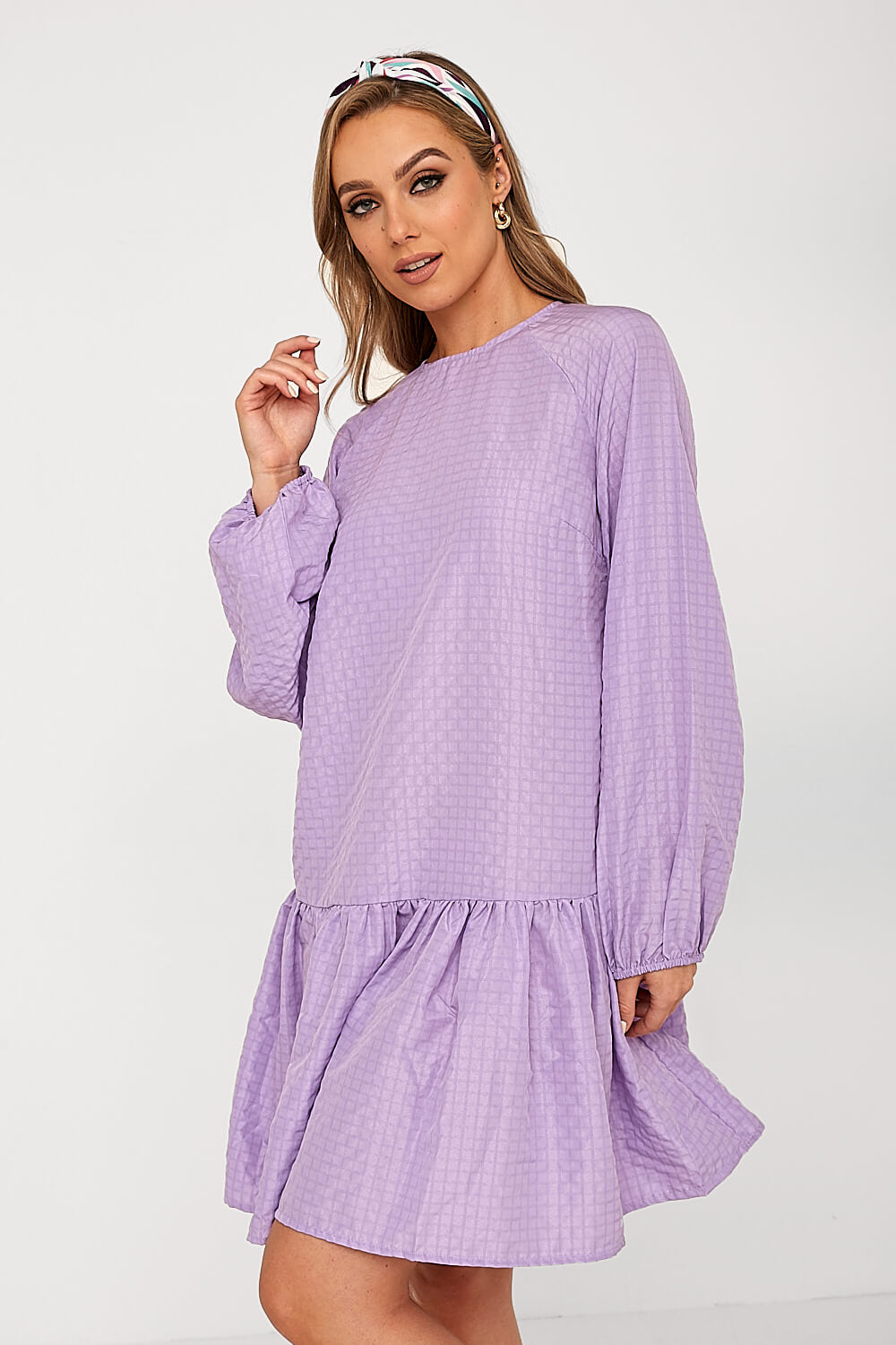 Darala Geometric Print Smock Dress in Purple