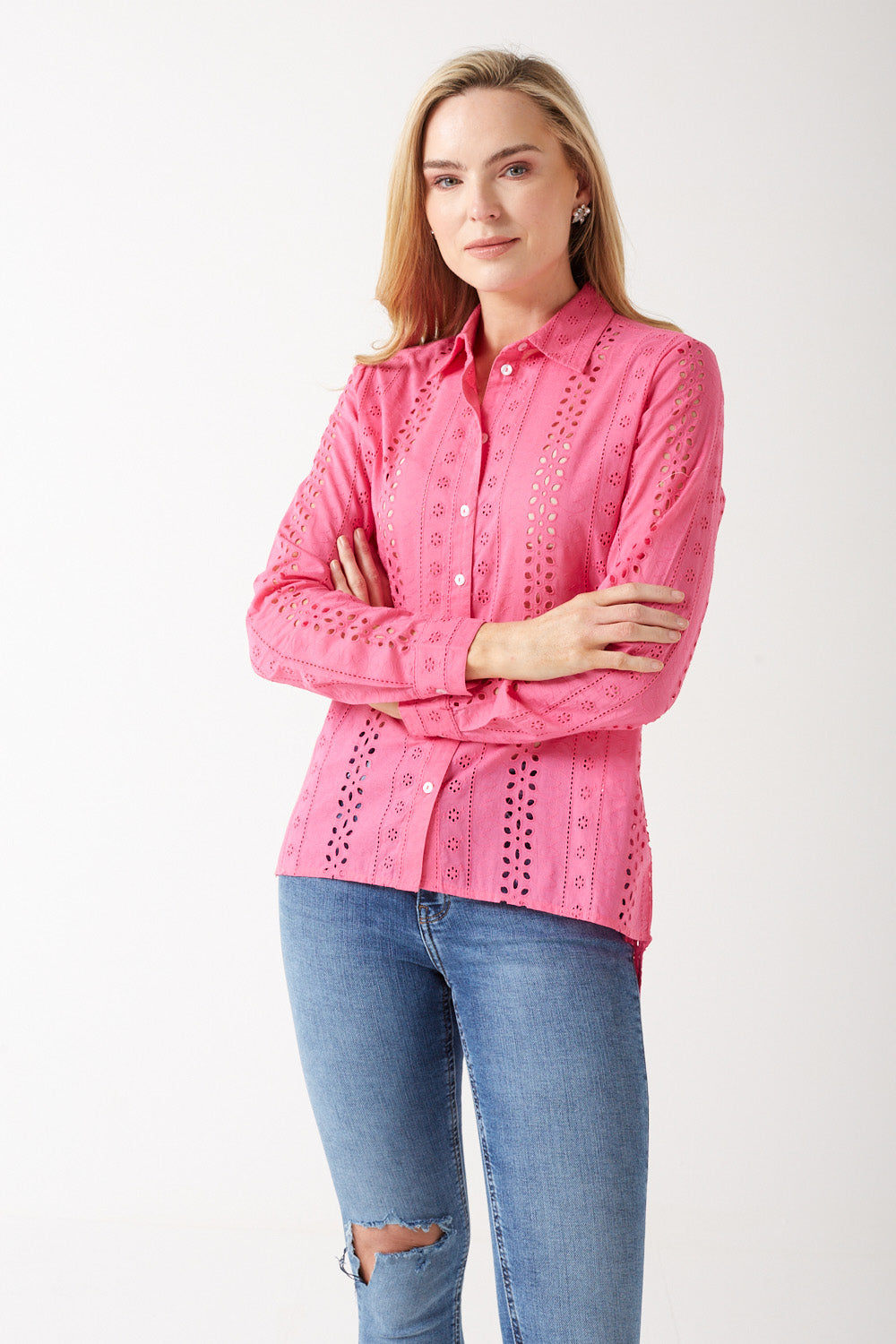 Alfie Embroidered Shirt in Hot Pink