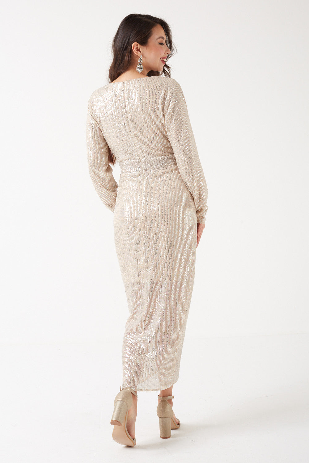 Alicent Sequin Midi Dress in Champagne