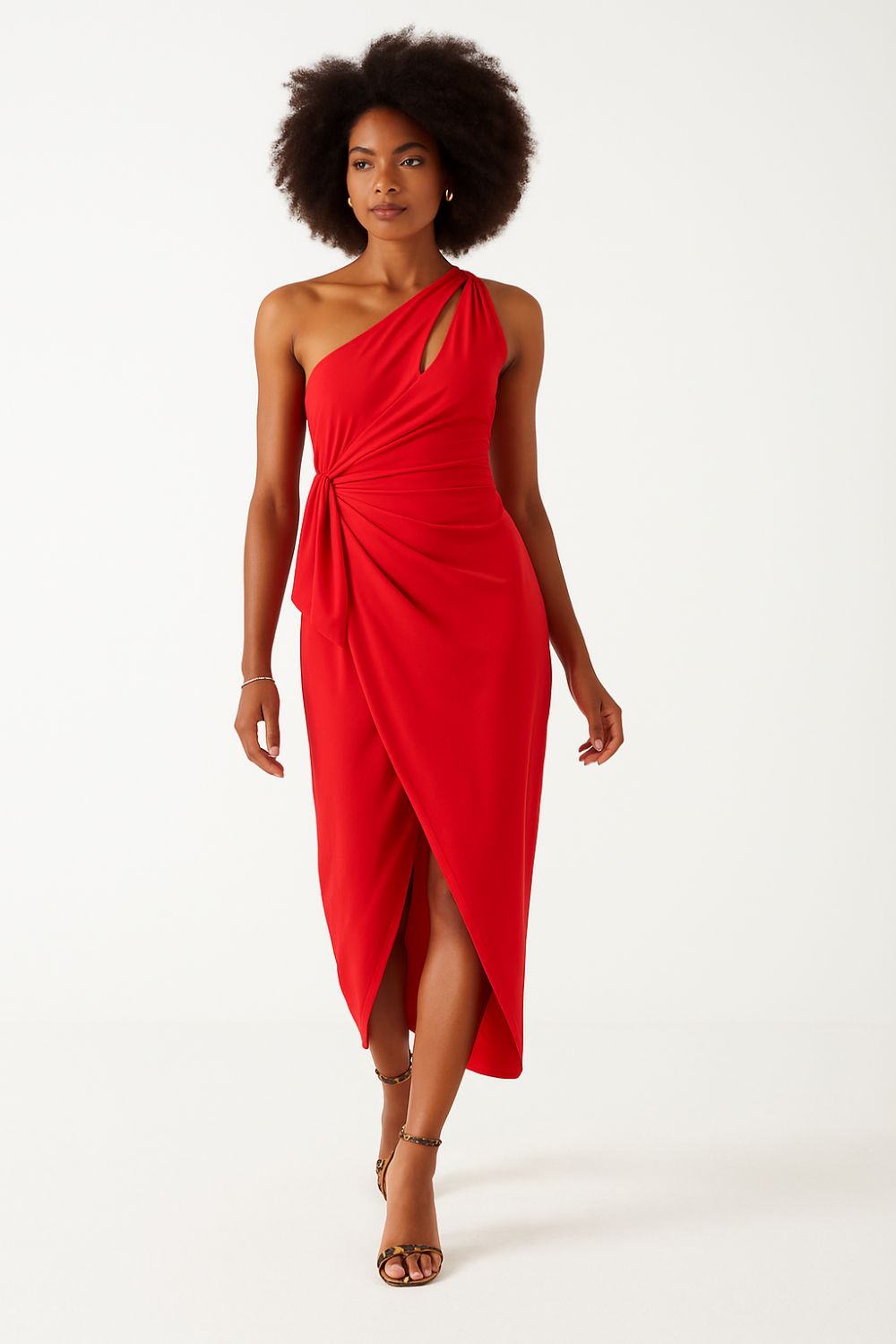 Alison Asymmetric Wrap Over Dress in Red