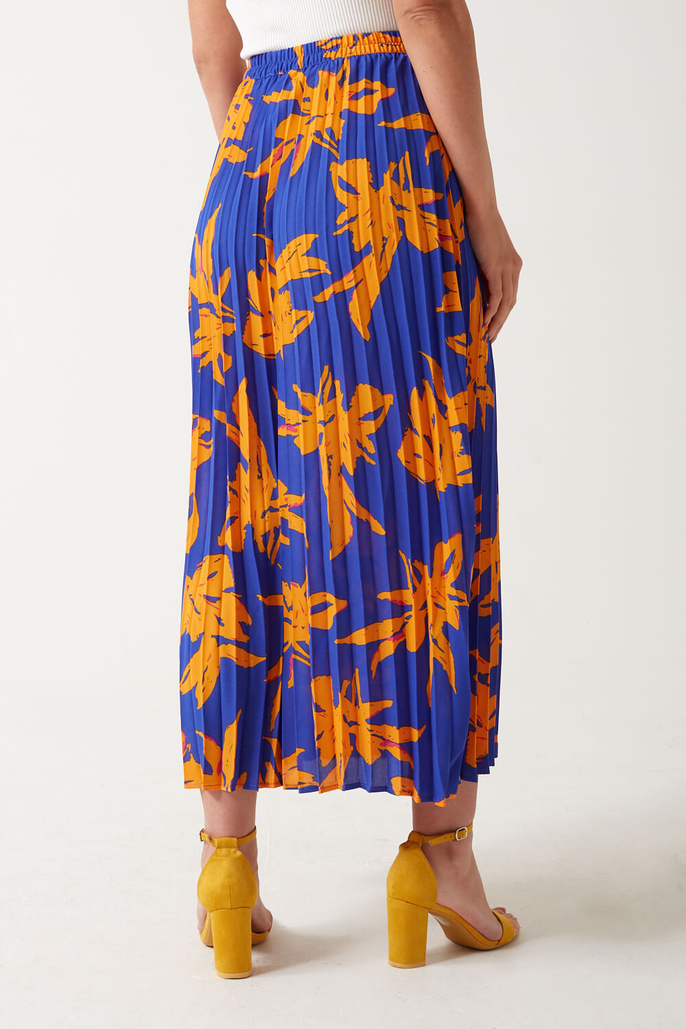 Alma Printed Pleated Midi Skirt in Blue
