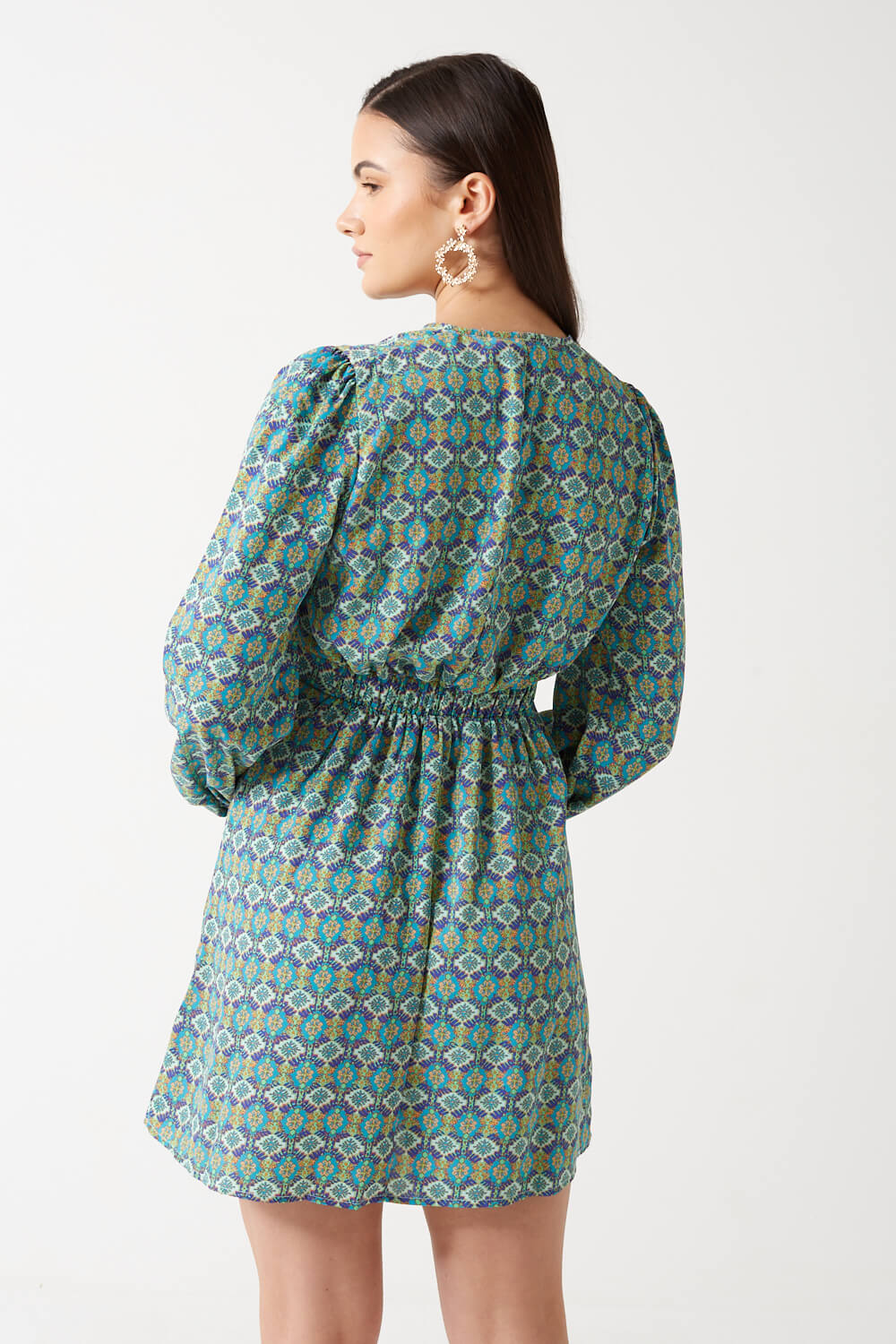 Alma Printed Short Dress in Green