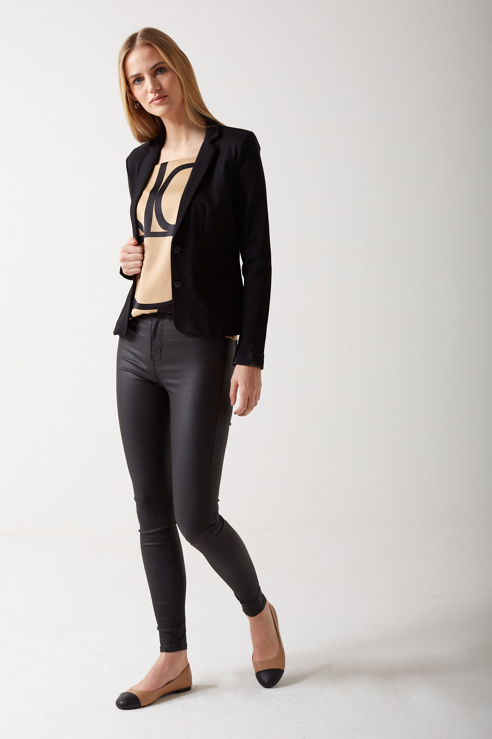 Amelia Abstract Print Satin Cami Top in Beige