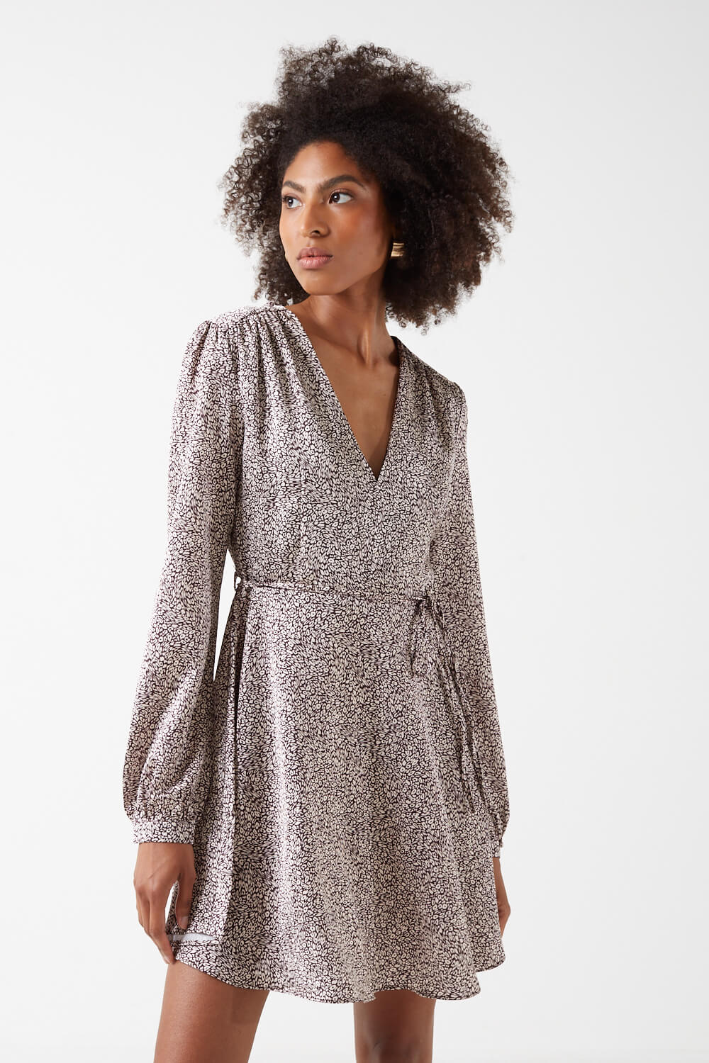 Jennifer Leopard Print Short Dress in Brown