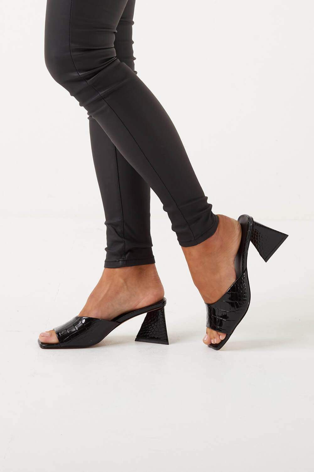 Anlise Croc Mule Heels in Black