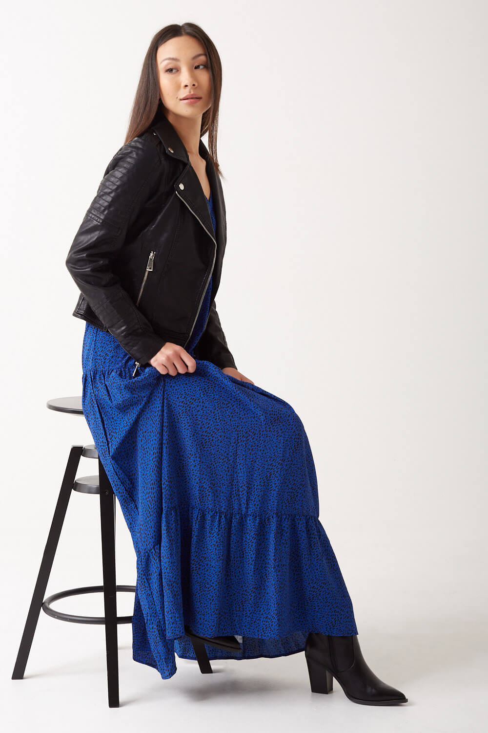 Avalee Long Sleeve Print Maxi Dress in Blue