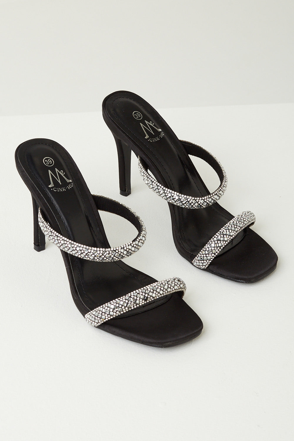 Avani Diamante Strap Mule Heels in Black