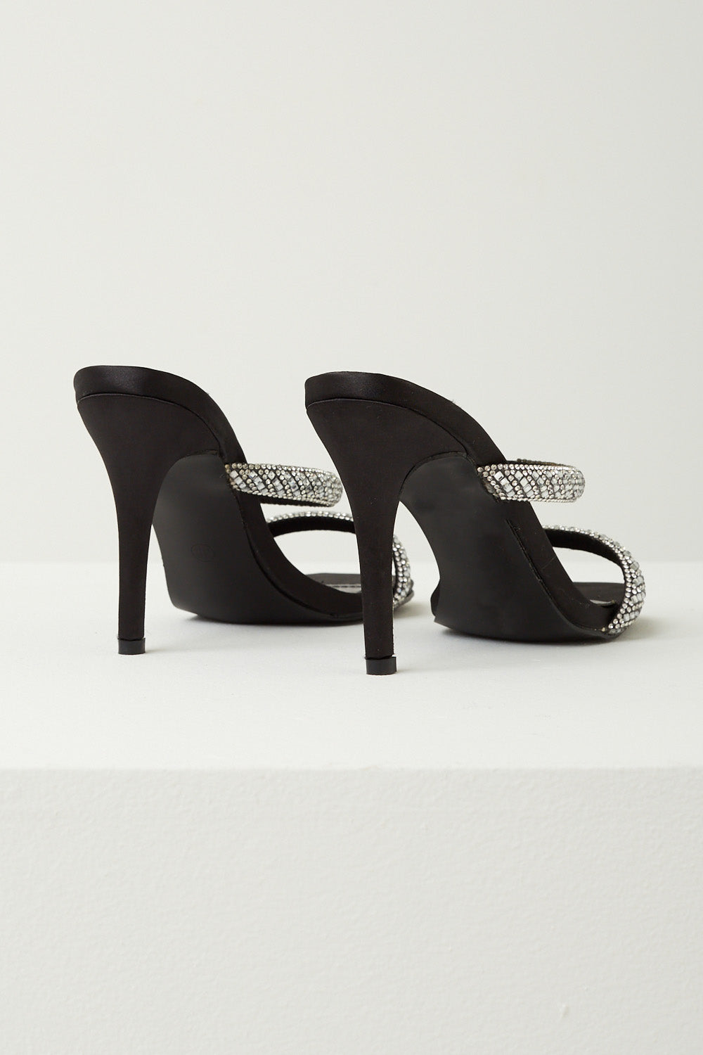 Avani Diamante Strap Mule Heels in Black