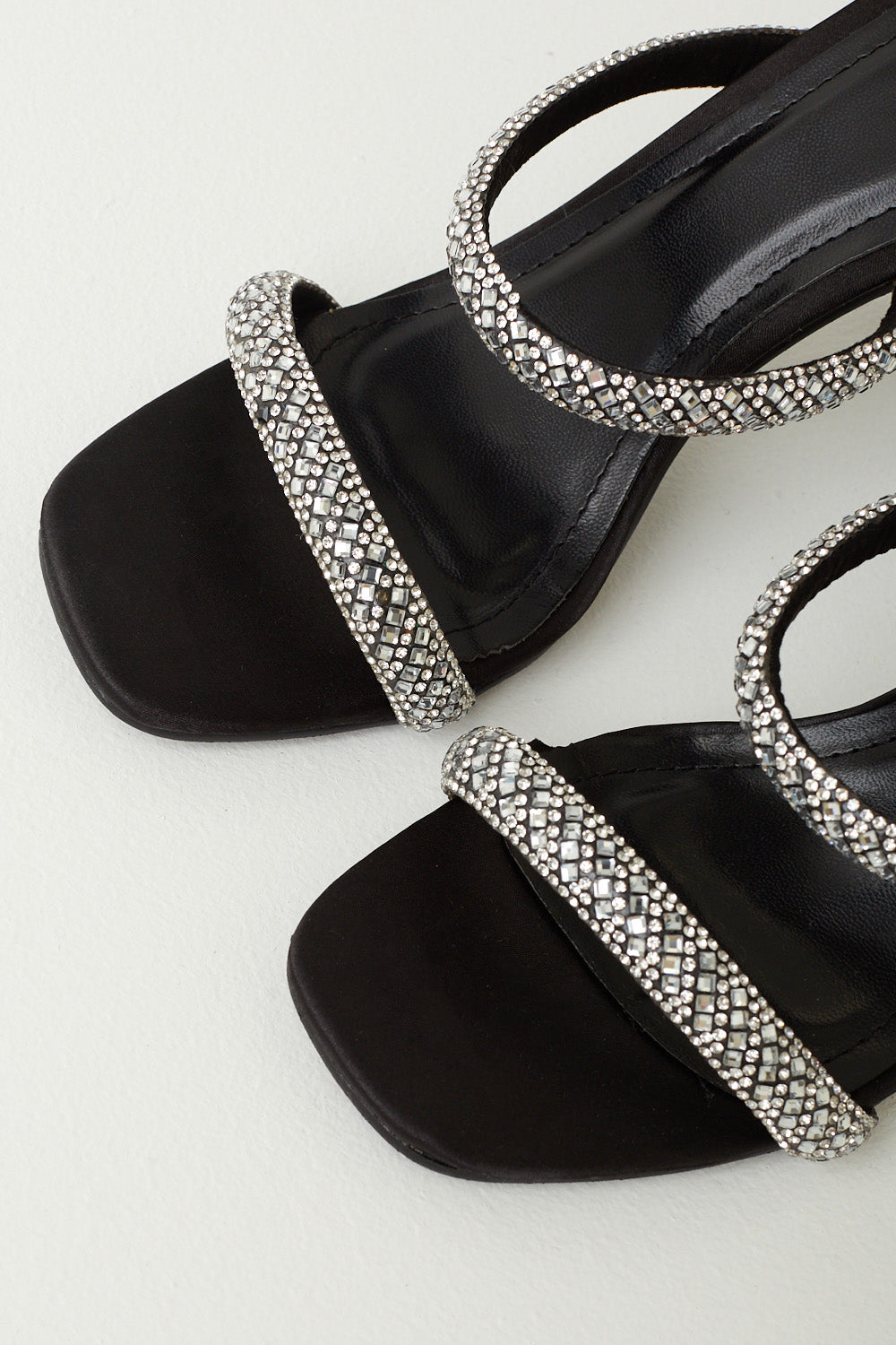 Avani Diamante Strap Mule Heels in Black