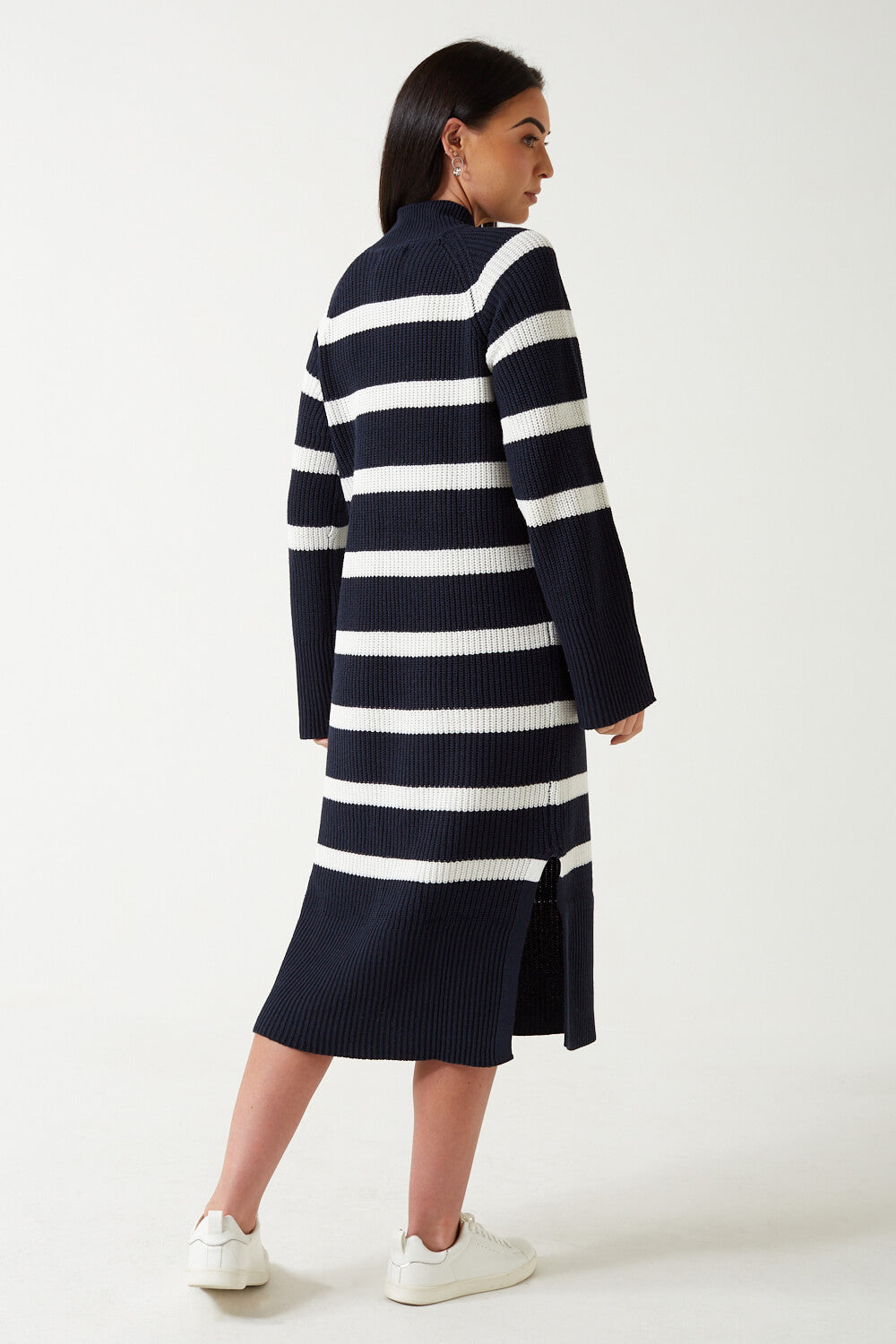 Baia Stripe Knit Long Jumper Dress in Navy