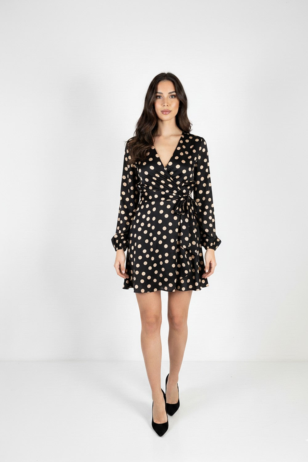 Liv Polka Dot Wrap Dress in Black
