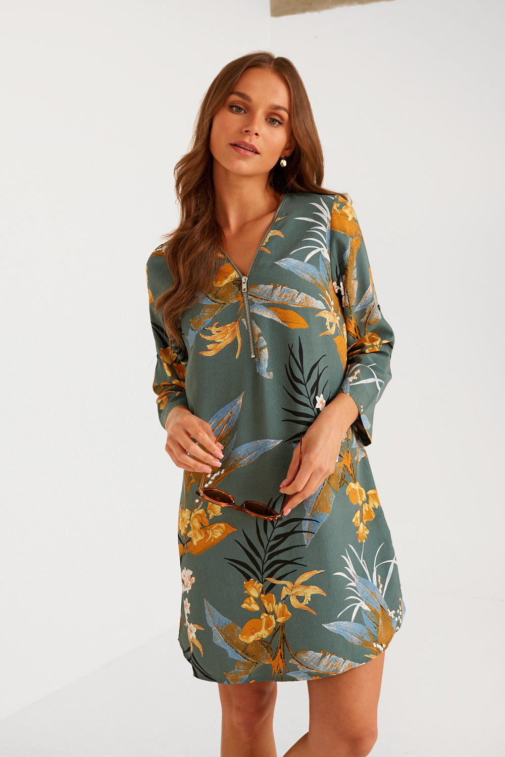 Bevin Tunic Zip Dress in Green