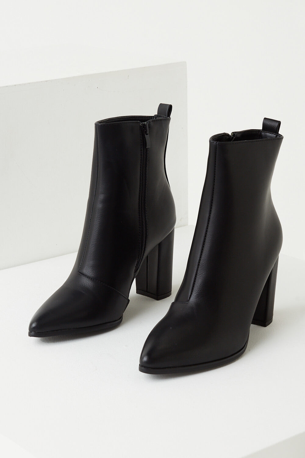 Blair Faux Leather Heeled Ankle Boots in Black1