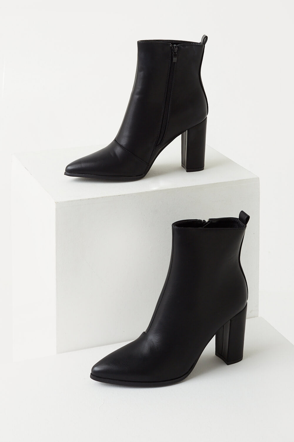Blair Faux Leather Heeled Ankle Boots in Black1