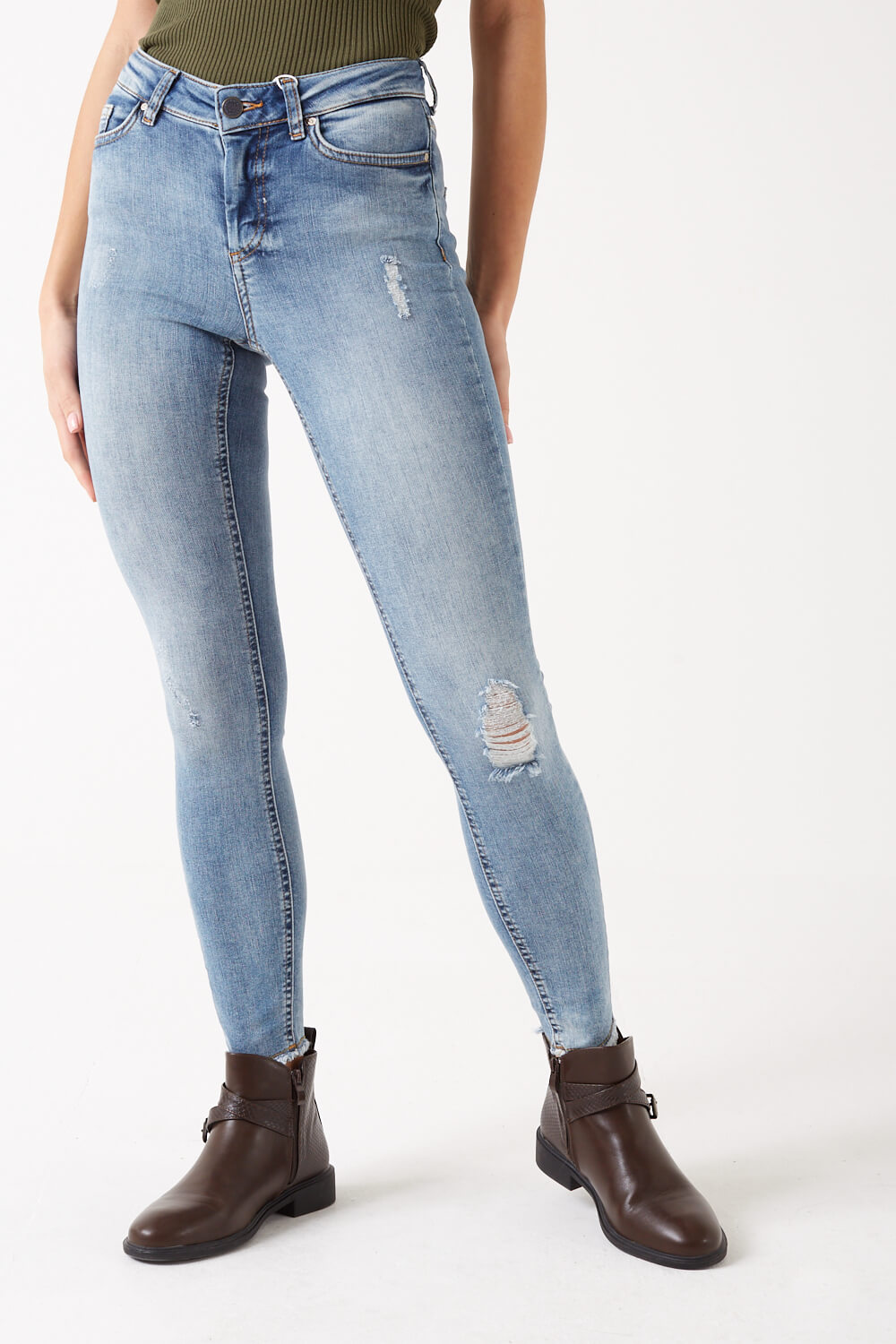 Blush Distressed Skinny Jean in Light Wash