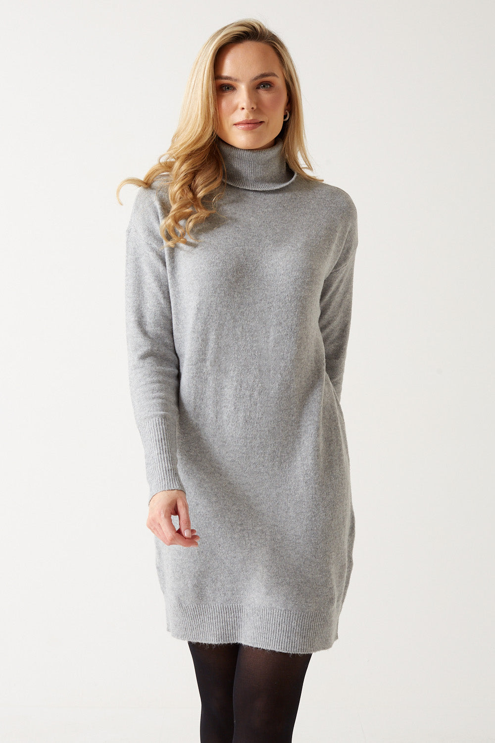 Brilliant Rollneck Jumper Dress in Light Grey