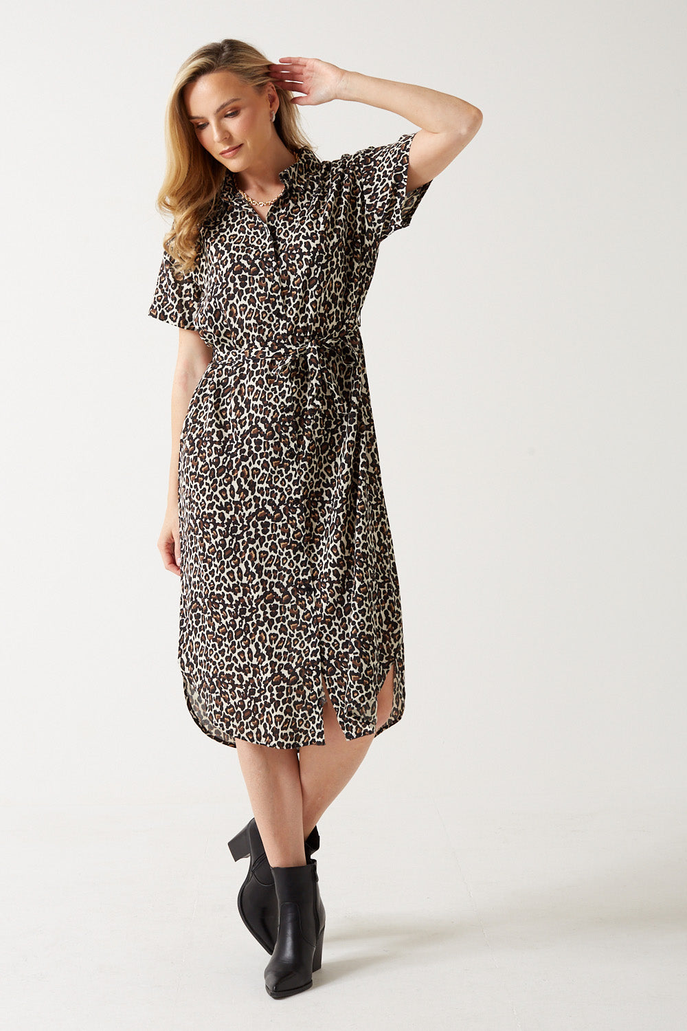 Bubmpy Leopard Print Shirt Dress in Brown