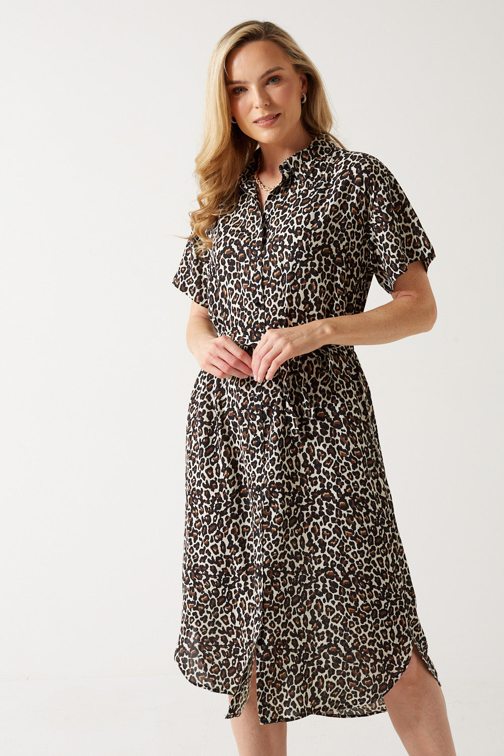 Bubmpy Leopard Print Shirt Dress in Brown