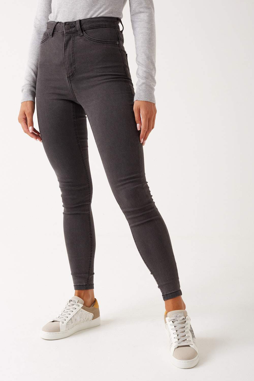 Callie High Waist Skinny Jeans in Dark Grey