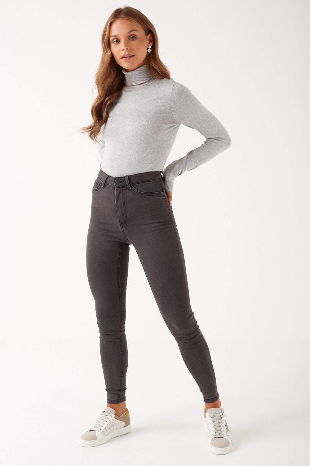 Callie High Waist Skinny Jeans in Dark Grey