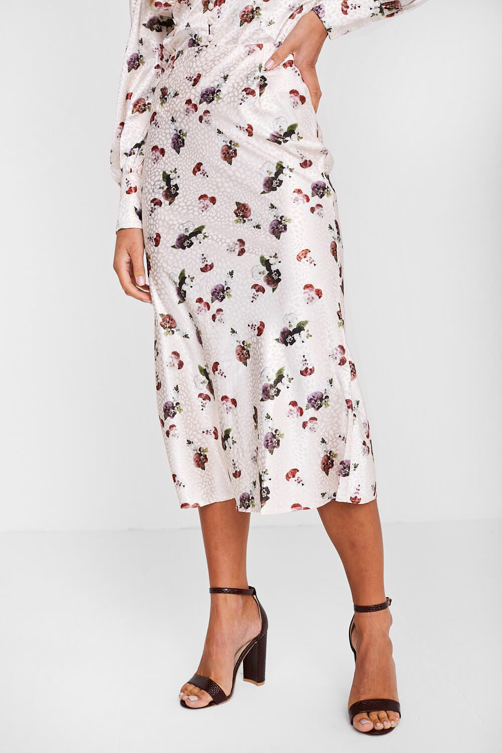 Carina Floral Midi Skirt in Ivory