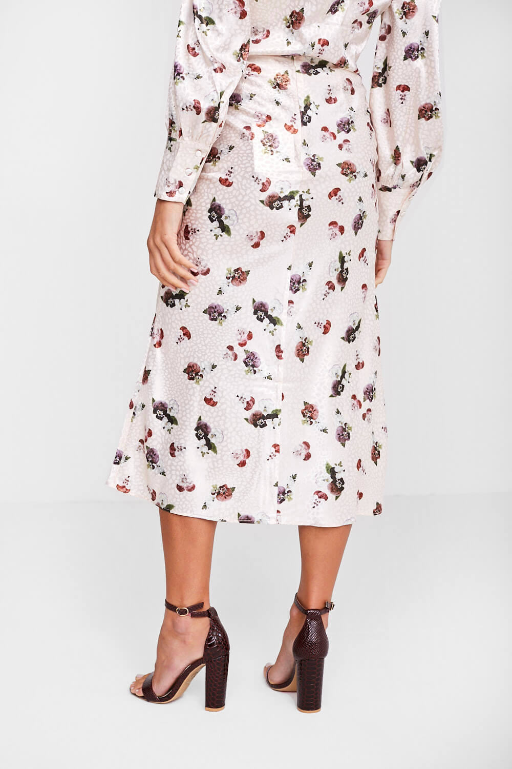 Carina Floral Midi Skirt in Ivory