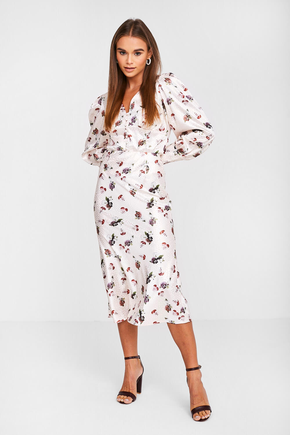 Carina Floral Midi Skirt in Ivory