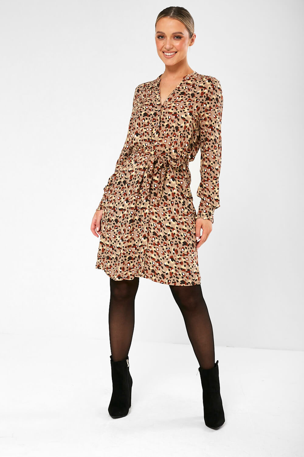 Carly Shirt Dress in Leopard Print