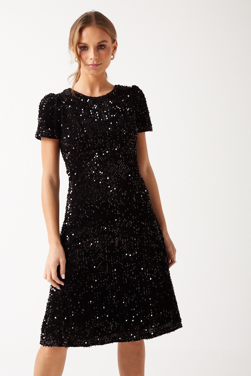 Carly Sequin A-Line Dress in Black