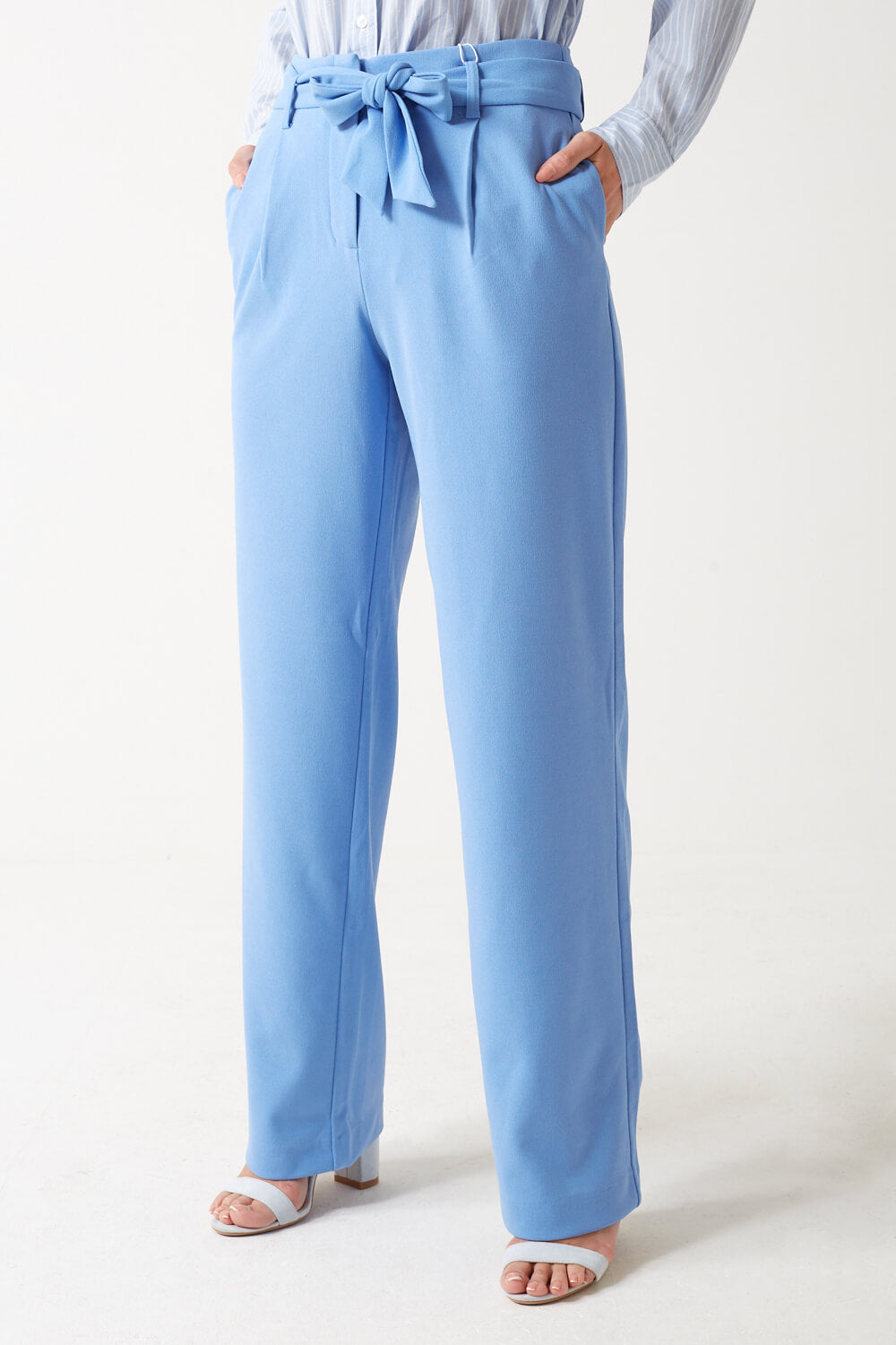 Carolina High Waisted Wide Leg Trousers in Blue