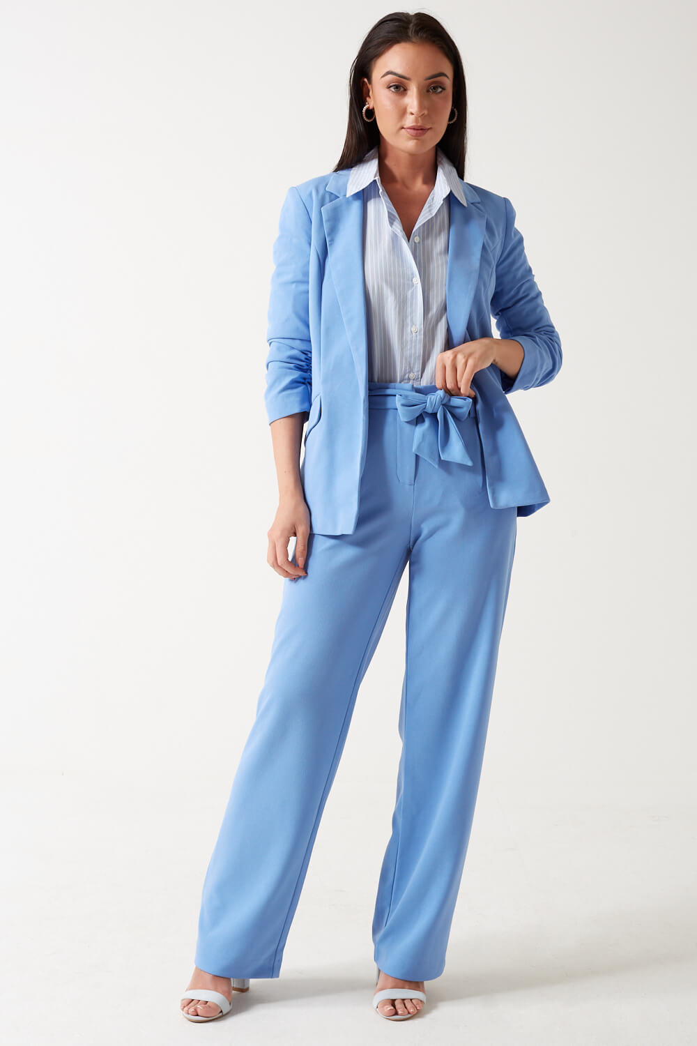 Carolina High Waisted Wide Leg Trousers in Blue