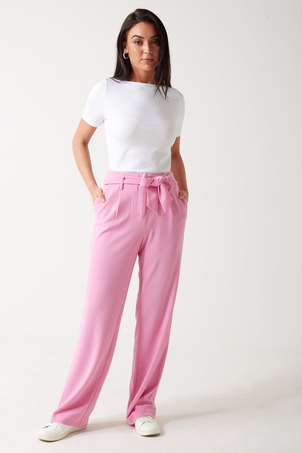 Carolina High Waisted Wide Leg Trousers in Pink