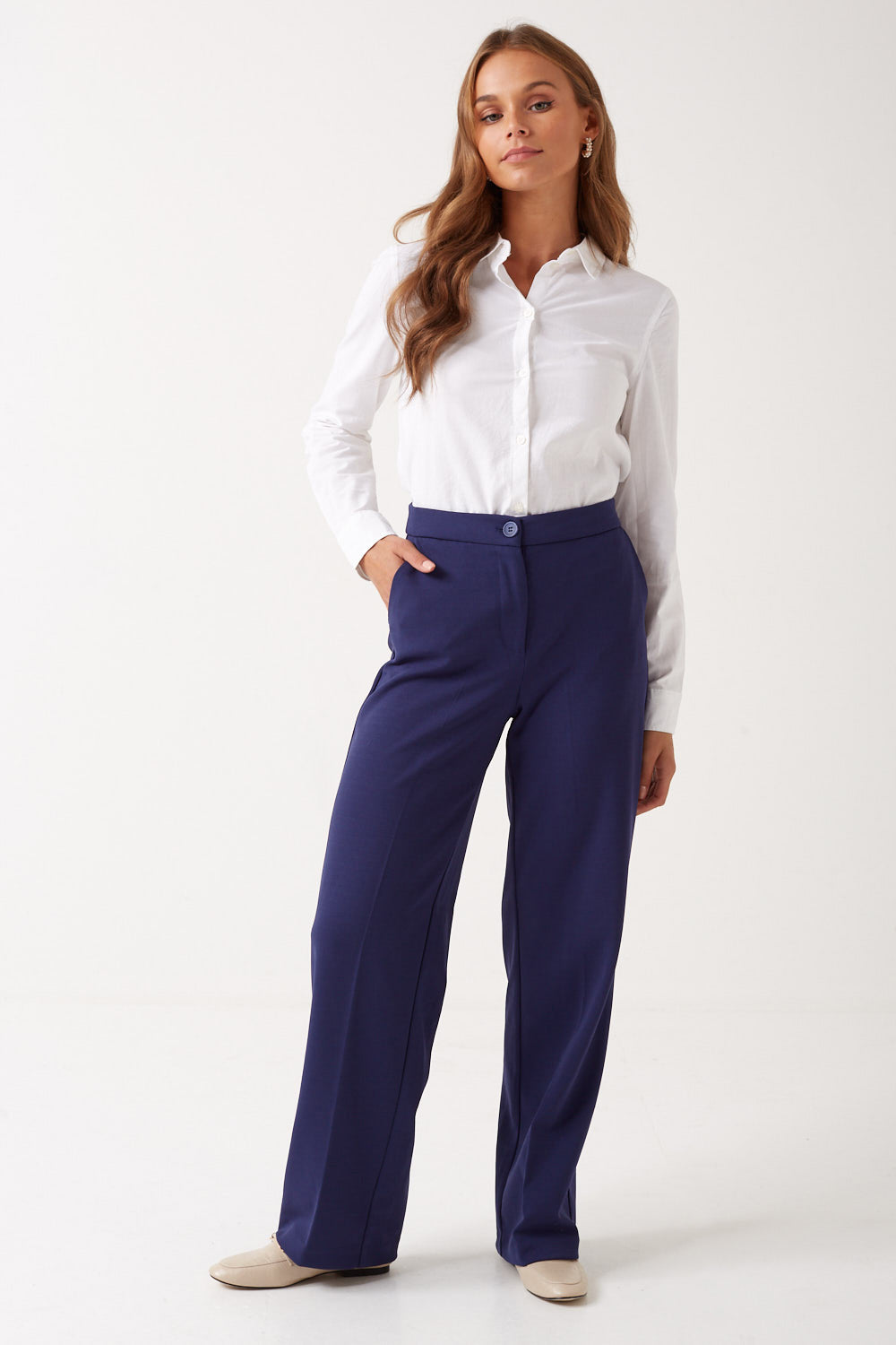 Carolina Wide Leg Trousers in Navy