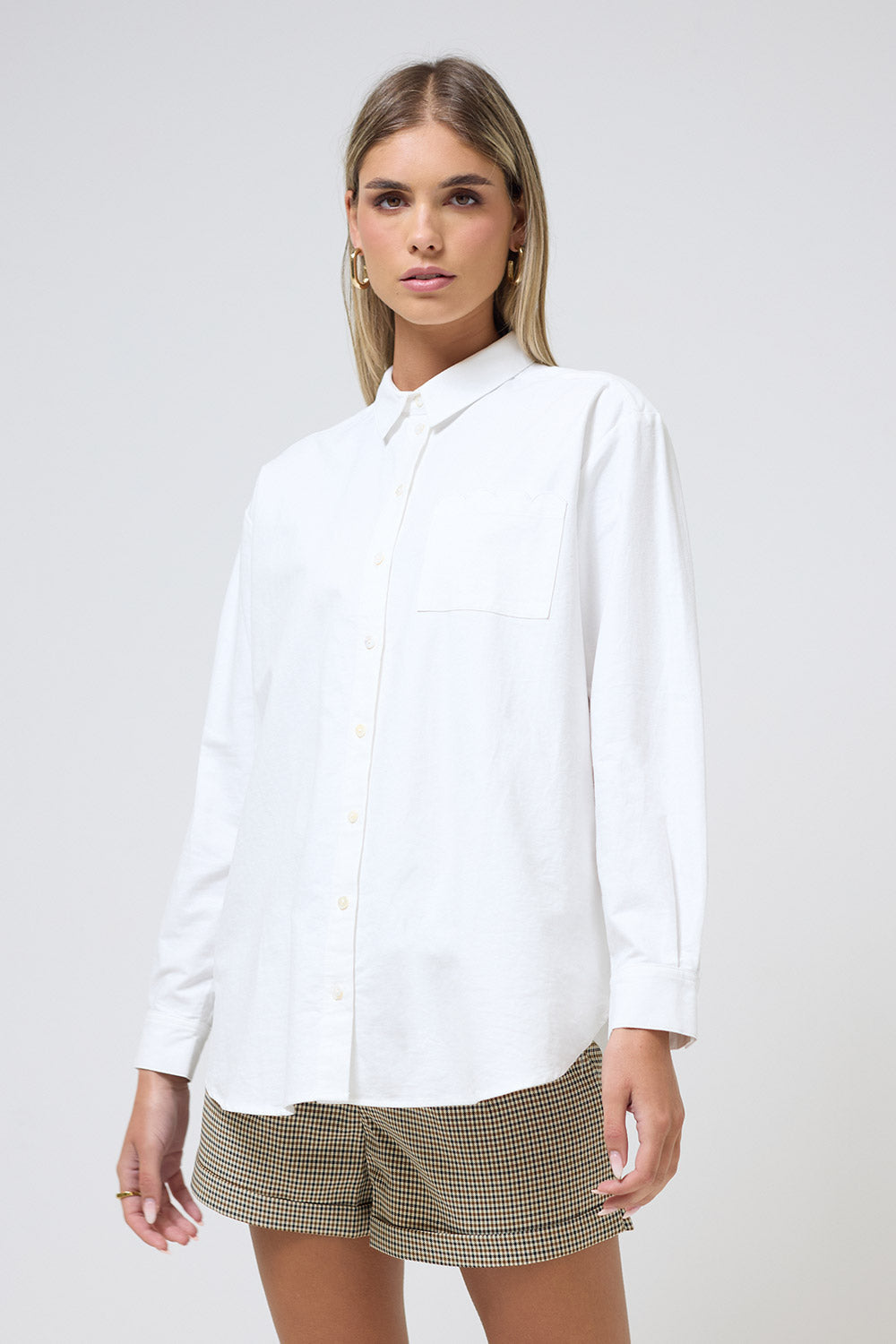 Melanie LS Cotton Shirt in White