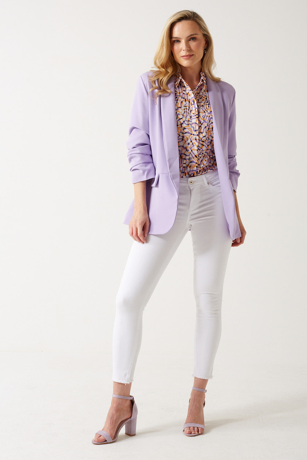 Chantel Ruched Sleeve Blazer in Lilac