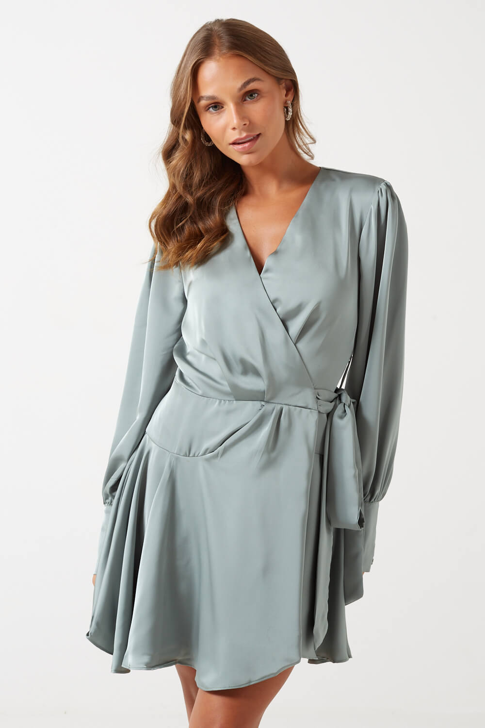 Glamorous Orchid Long Sleeve Mini Wrap Dress