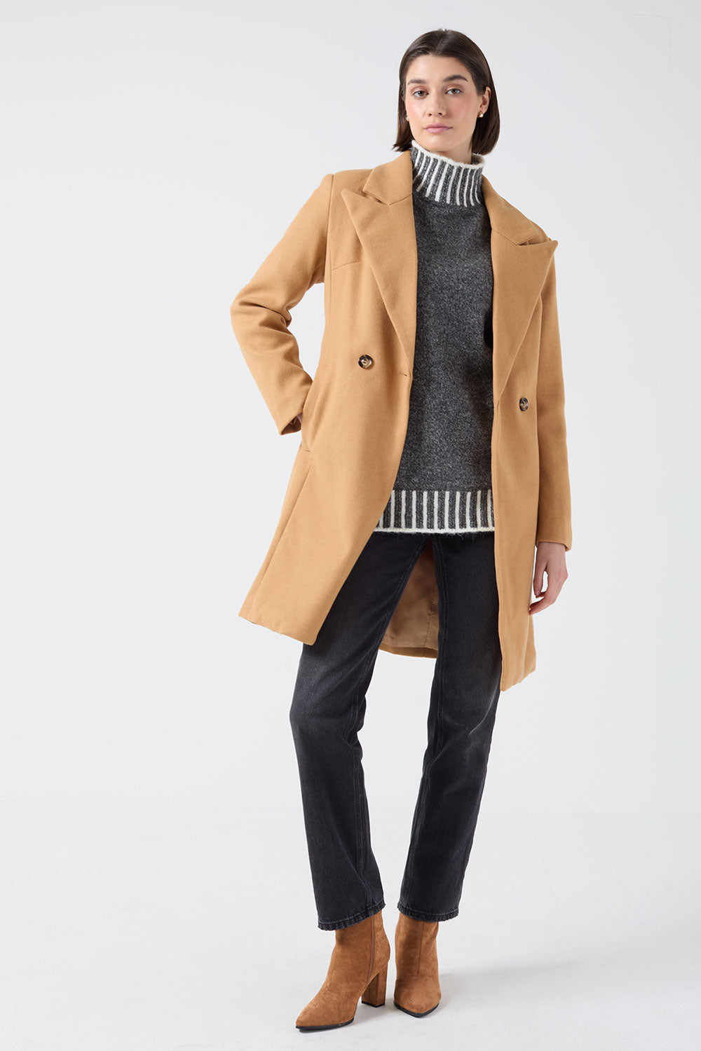 Natalie Tie Waist Camel Tailored Coat