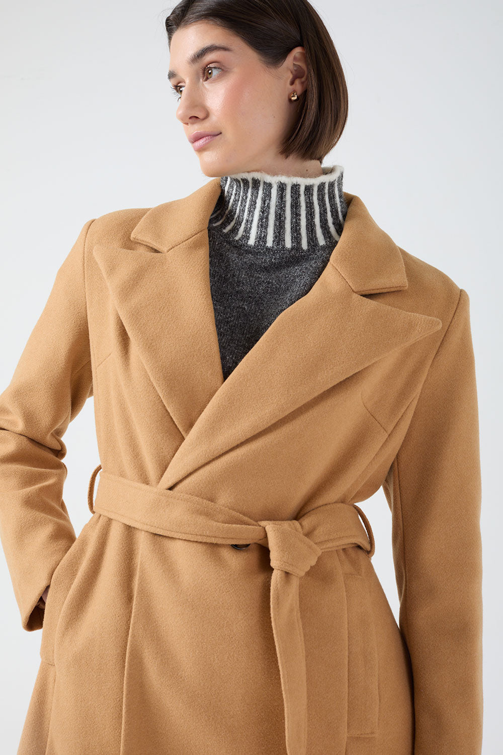 Natalie Tie Waist Camel Tailored Coat