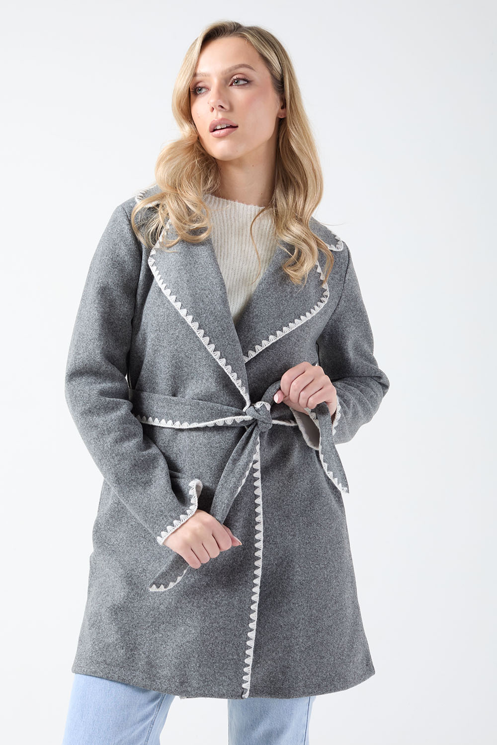 Aoife Blanket Stitch Coat in Grey