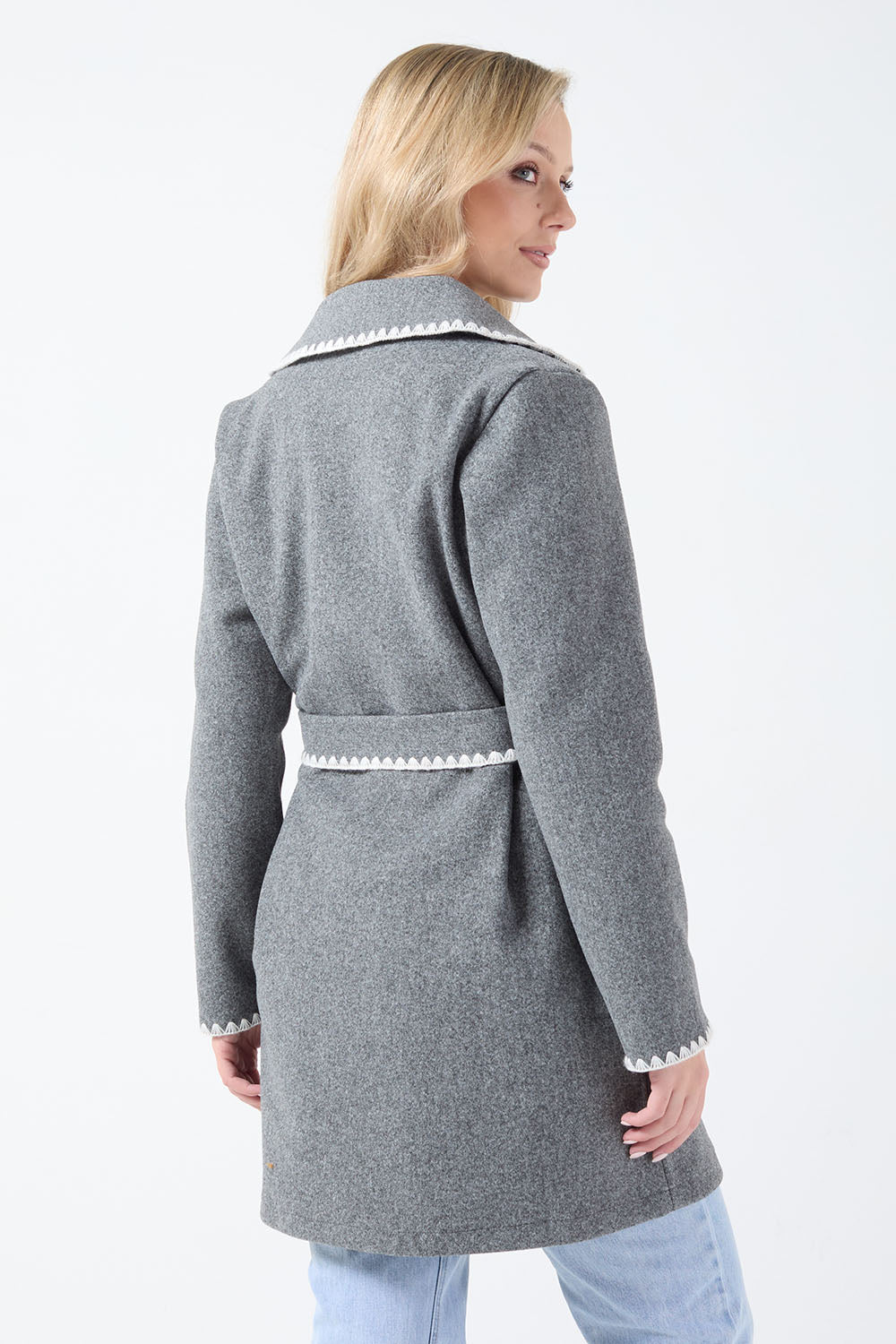 Aoife Blanket Stitch Coat in Grey