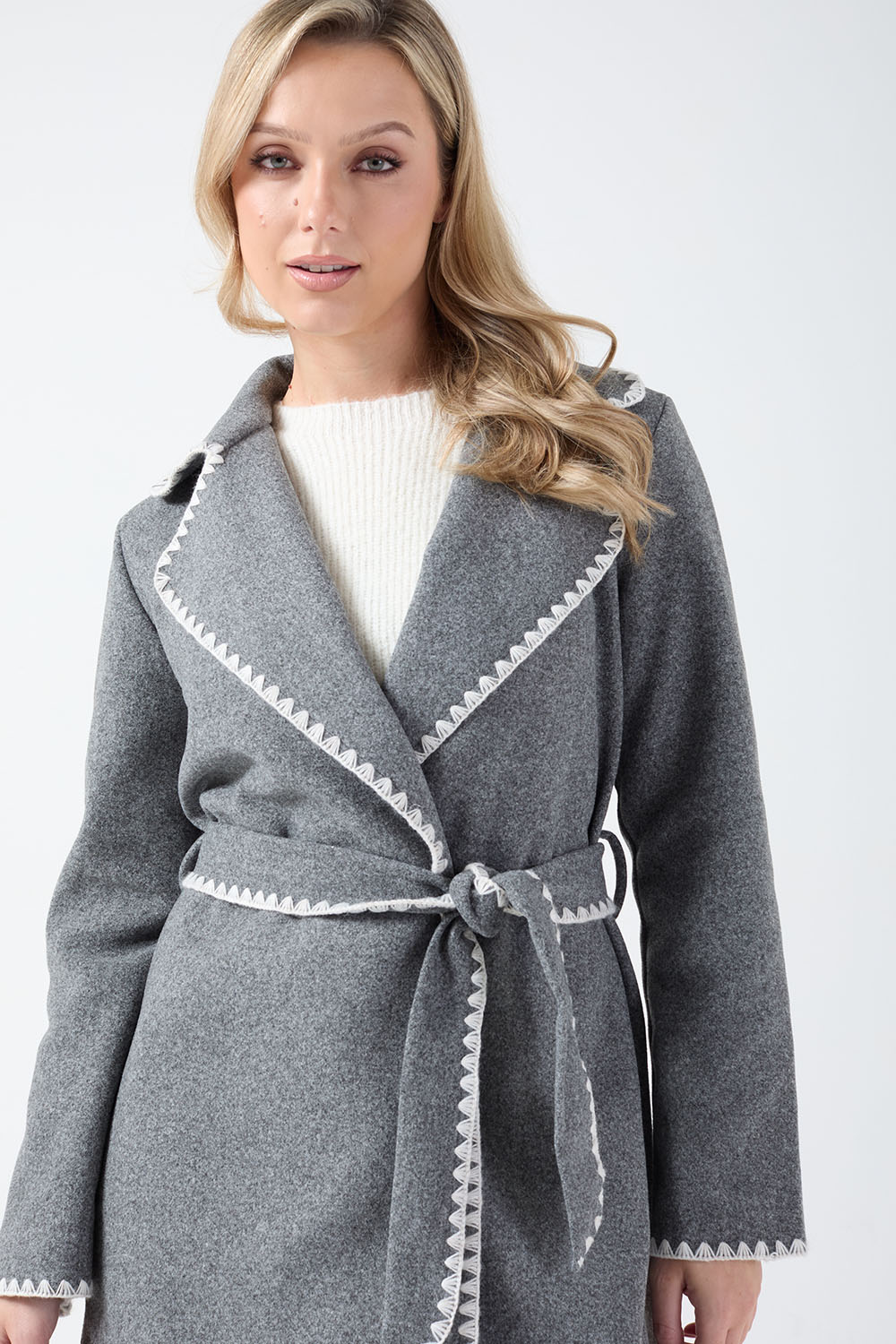 Aoife Blanket Stitch Coat in Grey
